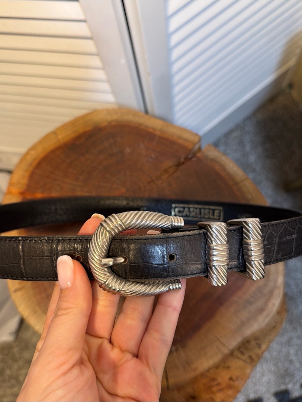 Carlisle  Leather Belt with Textured Silver-Tone Buckle